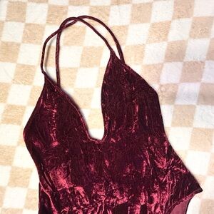 Forever 21 Velvet One-Piece Swimsuit in Burgundy